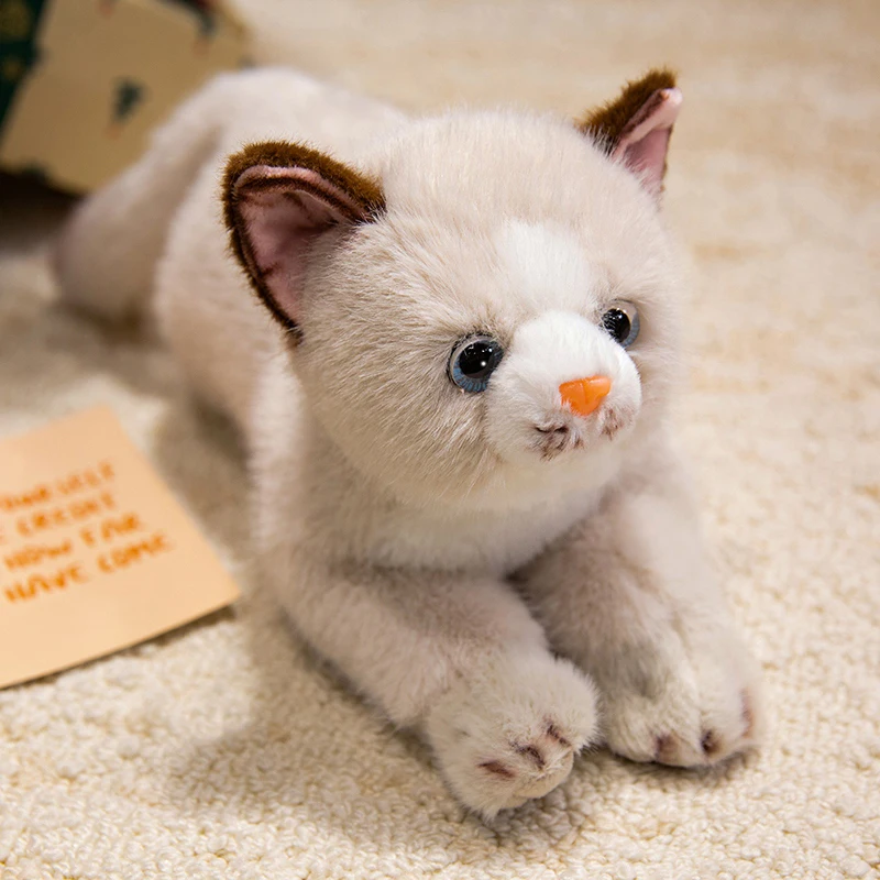 38cm New Simulation Cat Plush Toys Soft Stuffed 5 Color Cat Lying Posture Solid Color Cat Plush Doll  Kids Girls Birthday Gift