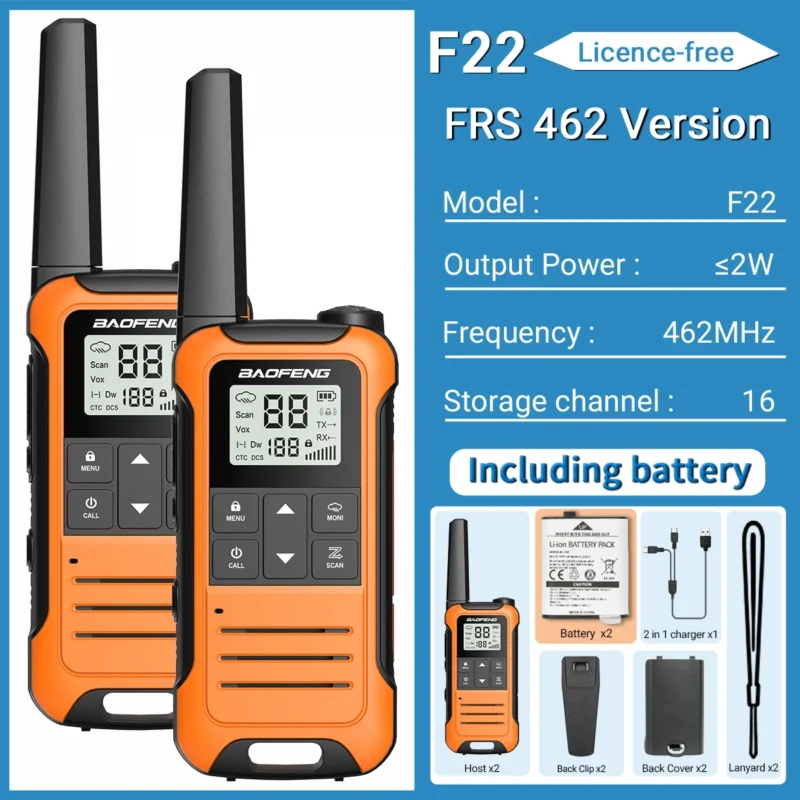 2PCS Baofeng F22 PMR FRS Mini Walkie Talkie Waterproof Type-C Licence-free NOAA Portable Two Way Ham Radio for Hunting