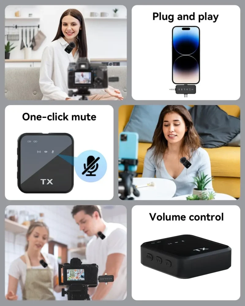 3 in 1 Microphone for iPhone/Android, Wireless, 328ft Transmission, Mini Microphone for Record Interview, YouTube, Tiktok
