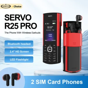 SERVO R25 PRO Mobile Phone Dual SIM Standby Call Recording Speed Dial Blacklist Torch FM 2G GSM Cellphone Built-in TWS Earphones