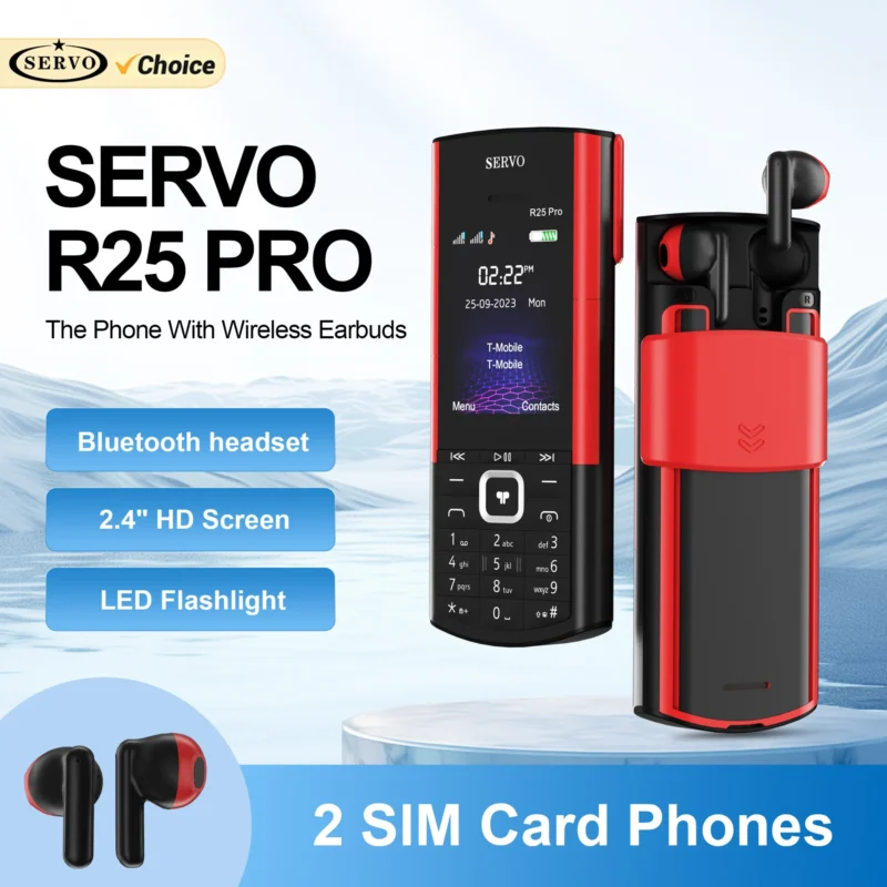 SERVO R25 PRO Mobile Phone Dual SIM Standby Call Recording Speed Dial Blacklist Torch FM 2G GSM Cellphone Built-in TWS Earphones