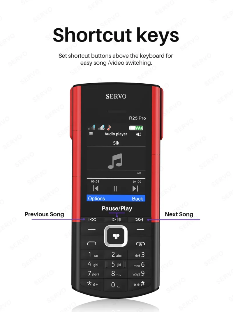 SERVO R25 PRO Mobile Phone Dual SIM Standby Call Recording Speed Dial Blacklist Torch FM 2G GSM Cellphone Built-in TWS Earphones