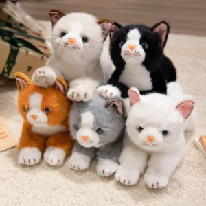 38cm New Simulation Cat Plush Toys Soft Stuffed 5 Color Cat Lying Posture Solid Color Cat Plush Doll  Kids Girls Birthday Gift
