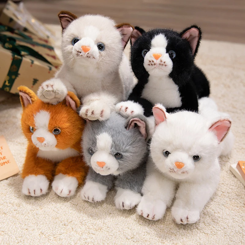 38cm New Simulation Cat Plush Toys Soft Stuffed 5 Color Cat Lying Posture Solid Color Cat Plush Doll  Kids Girls Birthday Gift