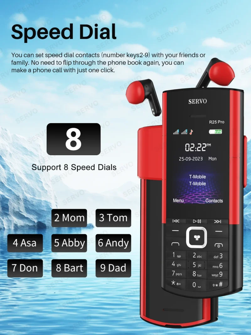 SERVO R25 PRO Mobile Phone Dual SIM Standby Call Recording Speed Dial Blacklist Torch FM 2G GSM Cellphone Built-in TWS Earphones