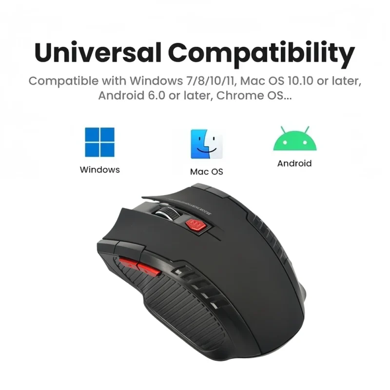 2.4G Wireless Mouse 6 Buttons Gaming Mouse Office Mouse 800-1200-1600 DPI Optical Mice with USB Receiver for Laptop Macbook