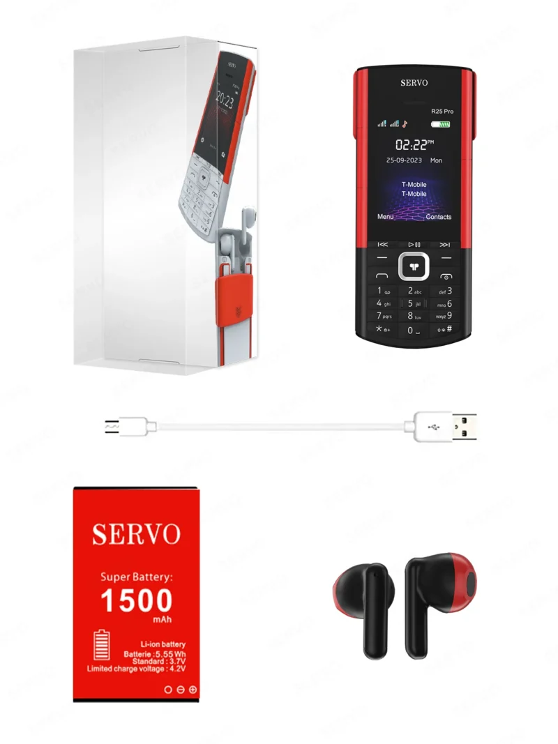 SERVO R25 PRO Mobile Phone Dual SIM Standby Call Recording Speed Dial Blacklist Torch FM 2G GSM Cellphone Built-in TWS Earphones