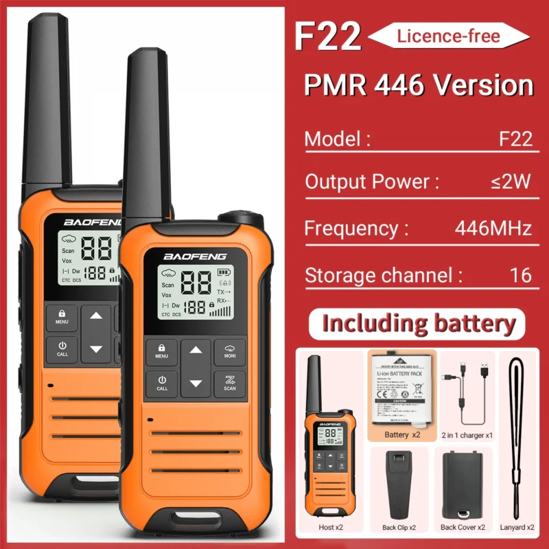 2PCS Baofeng F22 PMR FRS Mini Walkie Talkie Waterproof Type-C Licence-free NOAA Portable Two Way Ham Radio for Hunting