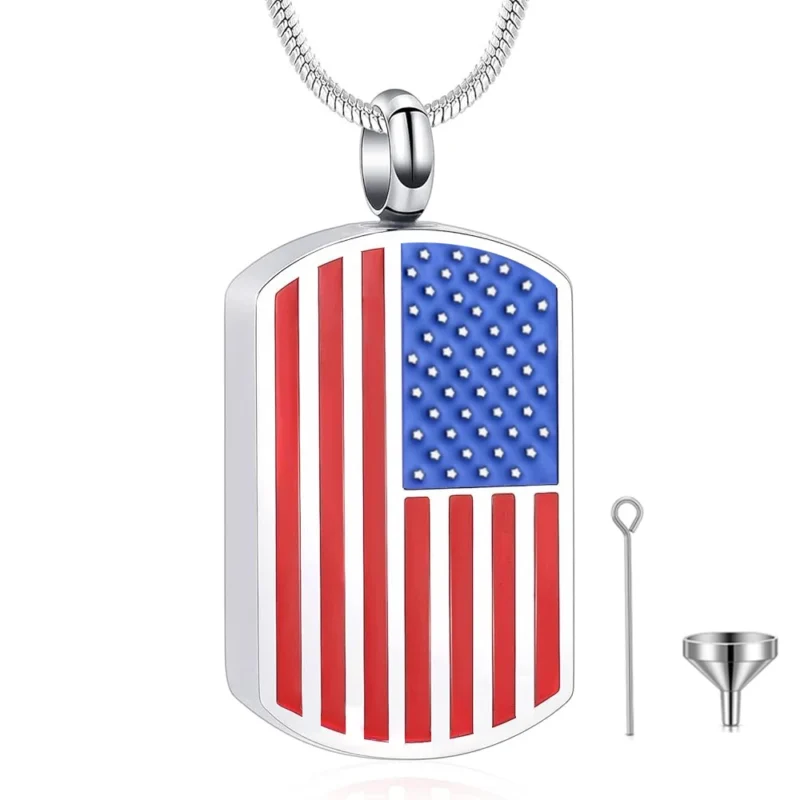 American Flag Stainless Steel Cremation Jewelry for Loved Ones Urn Necklace Memorial Keepsake Ashes Holder Necklace