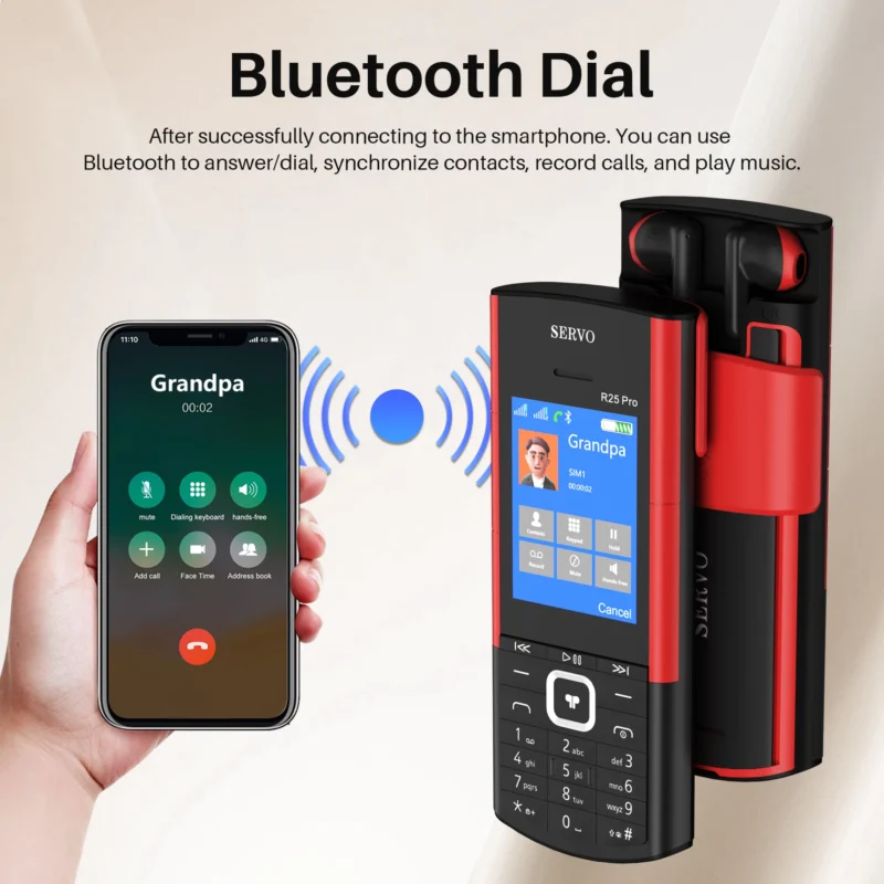 SERVO R25 PRO Mobile Phone Dual SIM Standby Call Recording Speed Dial Blacklist Torch FM 2G GSM Cellphone Built-in TWS Earphones