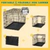 JHK Double Door Folding Metal Wire Dog Cage with Plastic Leak-Proof Pan Tray Extra Large Pet Kennel for Indoor Outdoor Travel