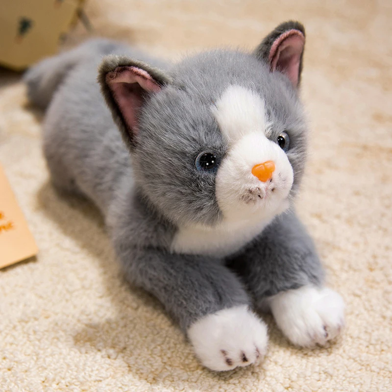38cm New Simulation Cat Plush Toys Soft Stuffed 5 Color Cat Lying Posture Solid Color Cat Plush Doll  Kids Girls Birthday Gift