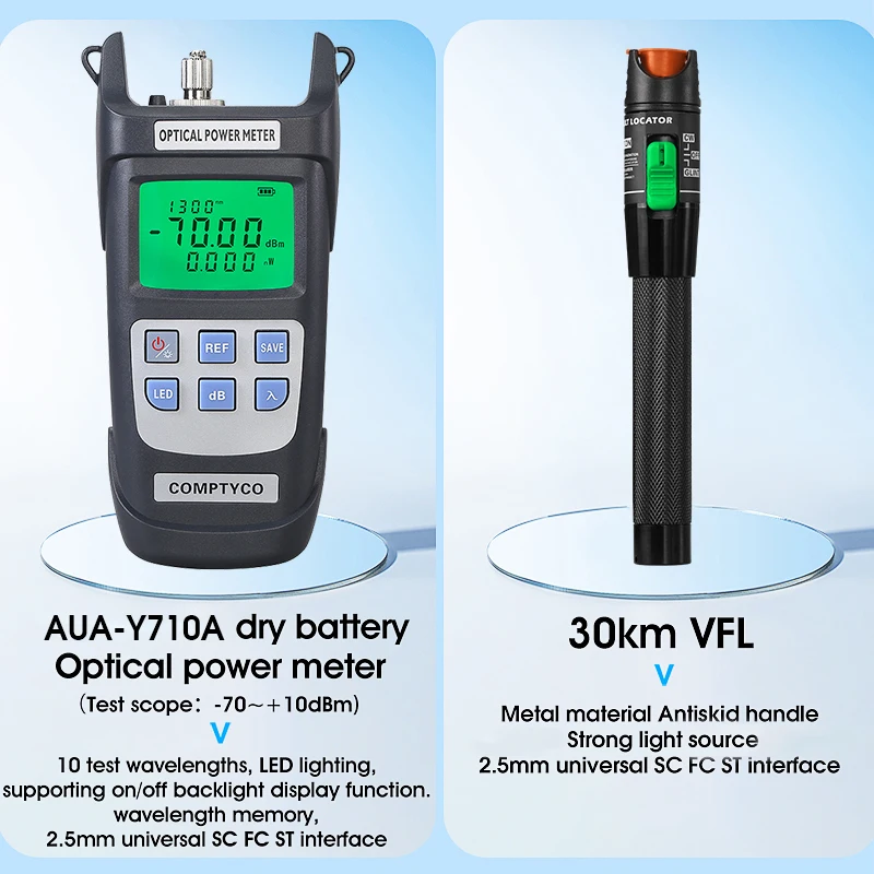 COMPTYCO FTTH Fiber Optic Tool Kit with Fiber Fibra Optica Power Meter and 10mW Visual Fault Locator AUA-6S FTTH tool