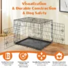 JHK Double Door Folding Metal Wire Dog Cage with Plastic Leak-Proof Pan Tray Extra Large Pet Kennel for Indoor Outdoor Travel