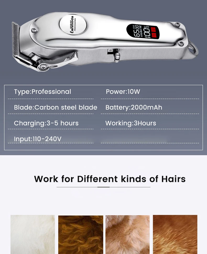 Professional Dog Hair Clipper All Metal Rechargeable Pet Trimmer Cat Shaver Cutting Machine Puppy Grooming Haircut Low Noice