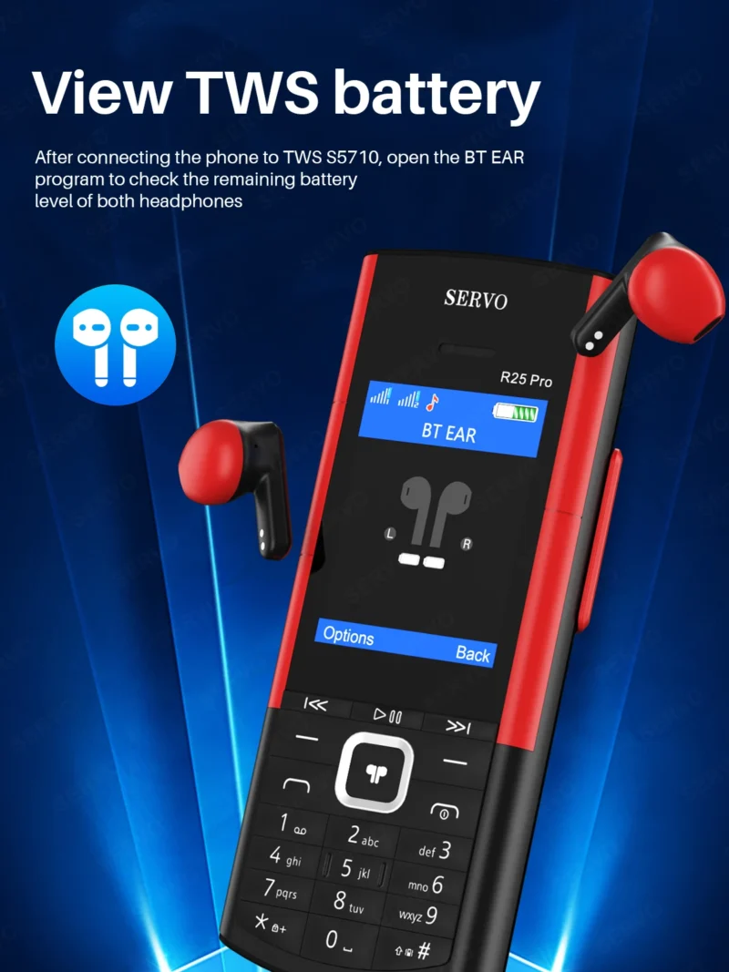 SERVO R25 PRO Mobile Phone Dual SIM Standby Call Recording Speed Dial Blacklist Torch FM 2G GSM Cellphone Built-in TWS Earphones