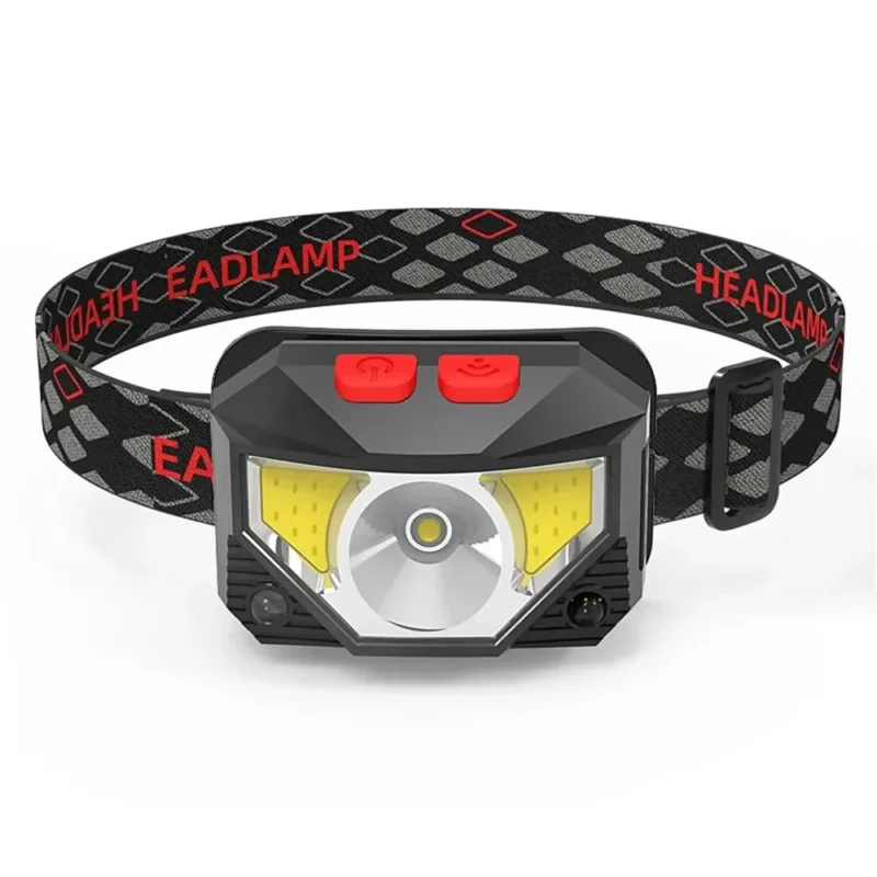 Rechargeable LED Headlamp Sensor Headlight With COB and LED Beads 8 Lighting Modes White and Red Light Fishing Light