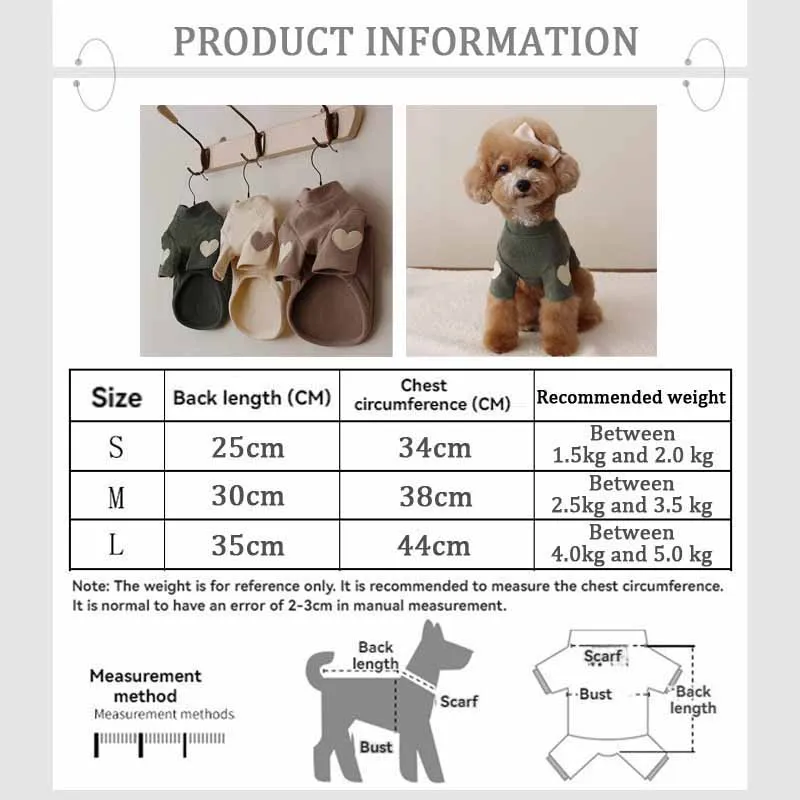 Autumn and Winter Dog Base Shirt Cute Love Heart Hoodie Dog Sweatshirt Cat Pet Love Warm Clothes Designer Dog Clothes