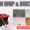 360° Spin Mop Bucket Sets Wrings System, Bucket with Wheels and 61''/155cm Extendable and Adjustable Handle, Dry wet separation