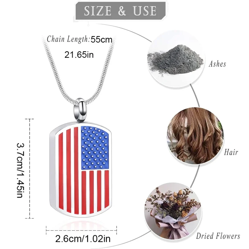 American Flag Stainless Steel Cremation Jewelry for Loved Ones Urn Necklace Memorial Keepsake Ashes Holder Necklace