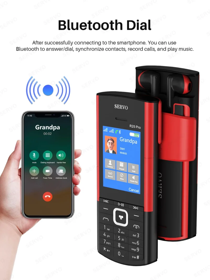 SERVO R25 PRO Mobile Phone Dual SIM Standby Call Recording Speed Dial Blacklist Torch FM 2G GSM Cellphone Built-in TWS Earphones