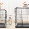 JHK Double Door Folding Metal Wire Dog Cage with Plastic Leak-Proof Pan Tray Extra Large Pet Kennel for Indoor Outdoor Travel
