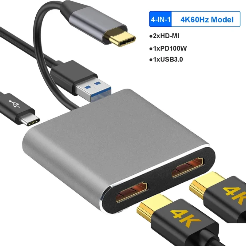 4-in-1 USB C Docking Station Dual HDMI 4K60Hz USB 3.0 HUB Type C to HDMI Adapter USB C HUB TYPC C Splitter For Laptop Macbook