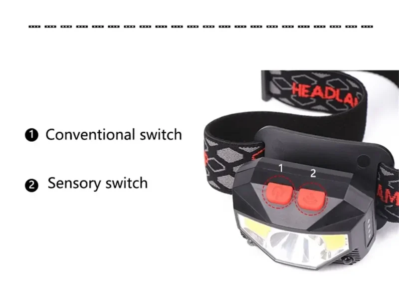 Rechargeable LED Headlamp Sensor Headlight With COB and LED Beads 8 Lighting Modes White and Red Light Fishing Light