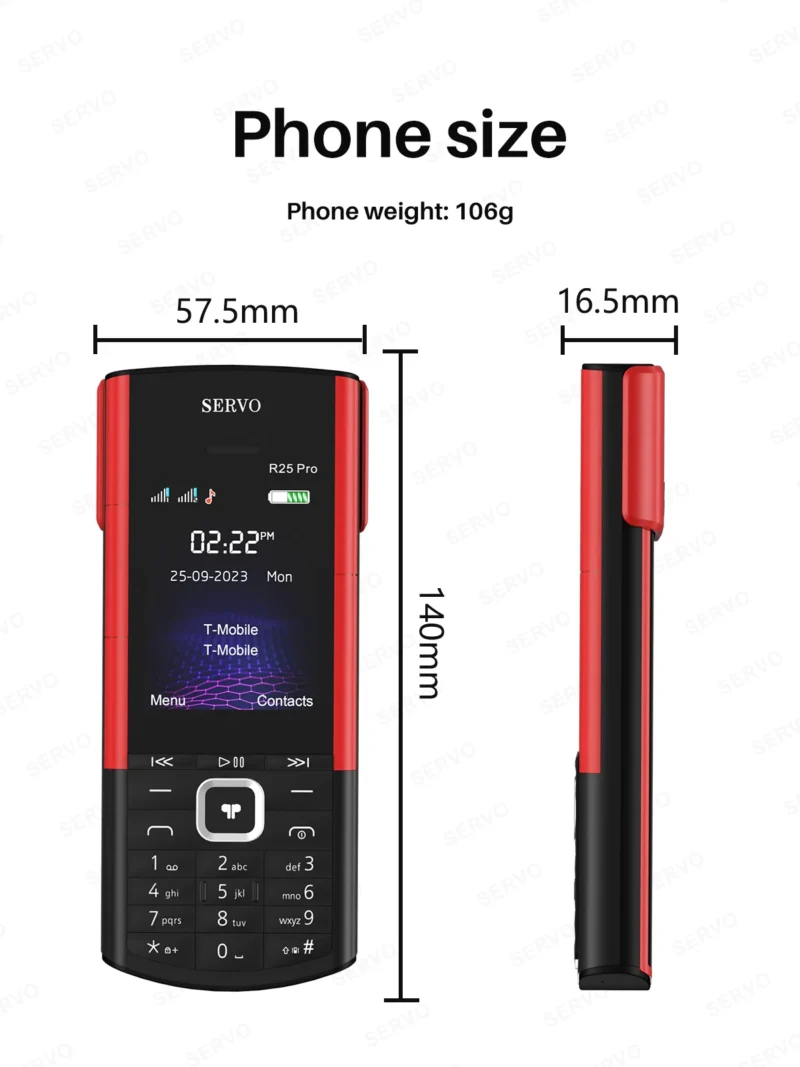 SERVO R25 PRO Mobile Phone Dual SIM Standby Call Recording Speed Dial Blacklist Torch FM 2G GSM Cellphone Built-in TWS Earphones