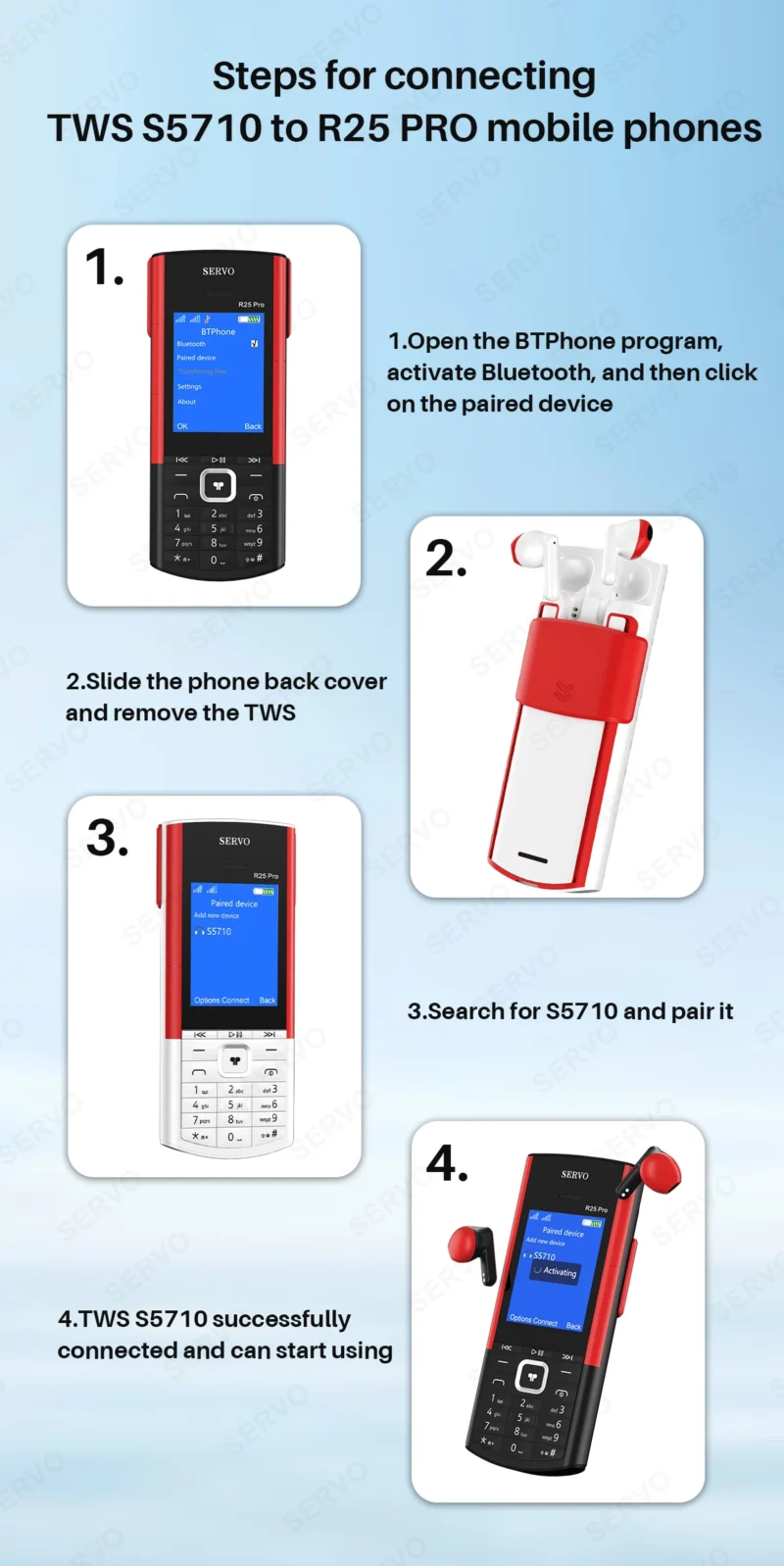 SERVO R25 PRO Mobile Phone Dual SIM Standby Call Recording Speed Dial Blacklist Torch FM 2G GSM Cellphone Built-in TWS Earphones