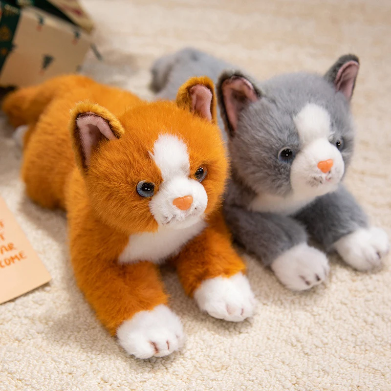 38cm New Simulation Cat Plush Toys Soft Stuffed 5 Color Cat Lying Posture Solid Color Cat Plush Doll  Kids Girls Birthday Gift