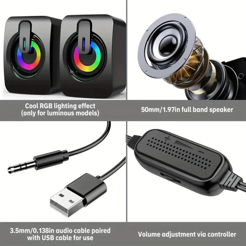 Computer Speakers PC Sound Box HIFI Stereo Microphone USB Wired Caixa De Som with LED Light For Desktop Computer