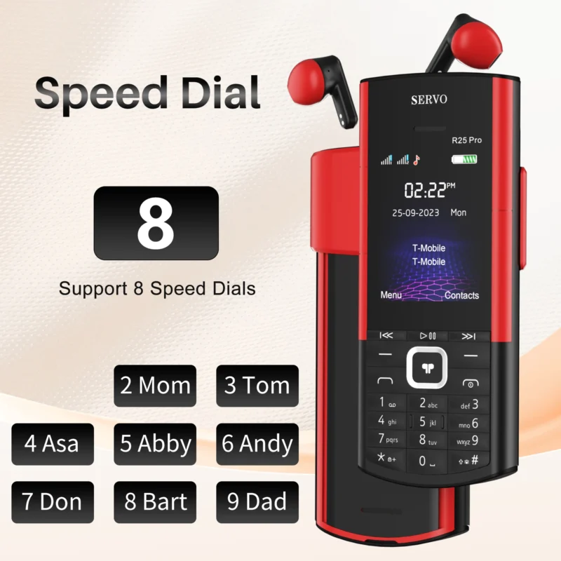 SERVO R25 PRO Mobile Phone Dual SIM Standby Call Recording Speed Dial Blacklist Torch FM 2G GSM Cellphone Built-in TWS Earphones