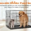 JHK Double Door Folding Metal Wire Dog Cage with Plastic Leak-Proof Pan Tray Extra Large Pet Kennel for Indoor Outdoor Travel