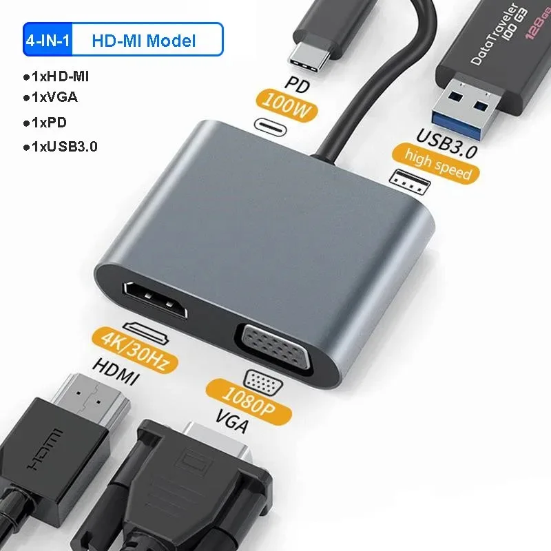 4-in-1 USB C Docking Station Dual HDMI 4K60Hz USB 3.0 HUB Type C to HDMI Adapter USB C HUB TYPC C Splitter For Laptop Macbook