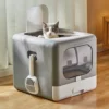 Cat Litter Box with Scoop and Tray Sifting Enclosed Foldable Kitten Toilet Detachable Poop Top Front Entry Pet Supplies