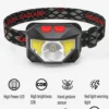 Rechargeable LED Headlamp Sensor Headlight With COB and LED Beads 8 Lighting Modes White and Red Light Fishing Light