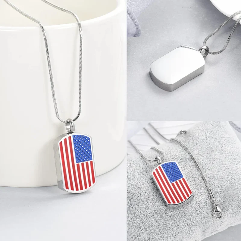 American Flag Stainless Steel Cremation Jewelry for Loved Ones Urn Necklace Memorial Keepsake Ashes Holder Necklace