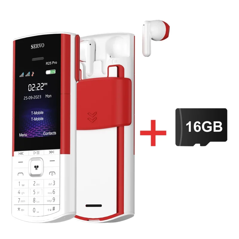 SERVO R25 PRO Mobile Phone Dual SIM Standby Call Recording Speed Dial Blacklist Torch FM 2G GSM Cellphone Built-in TWS Earphones