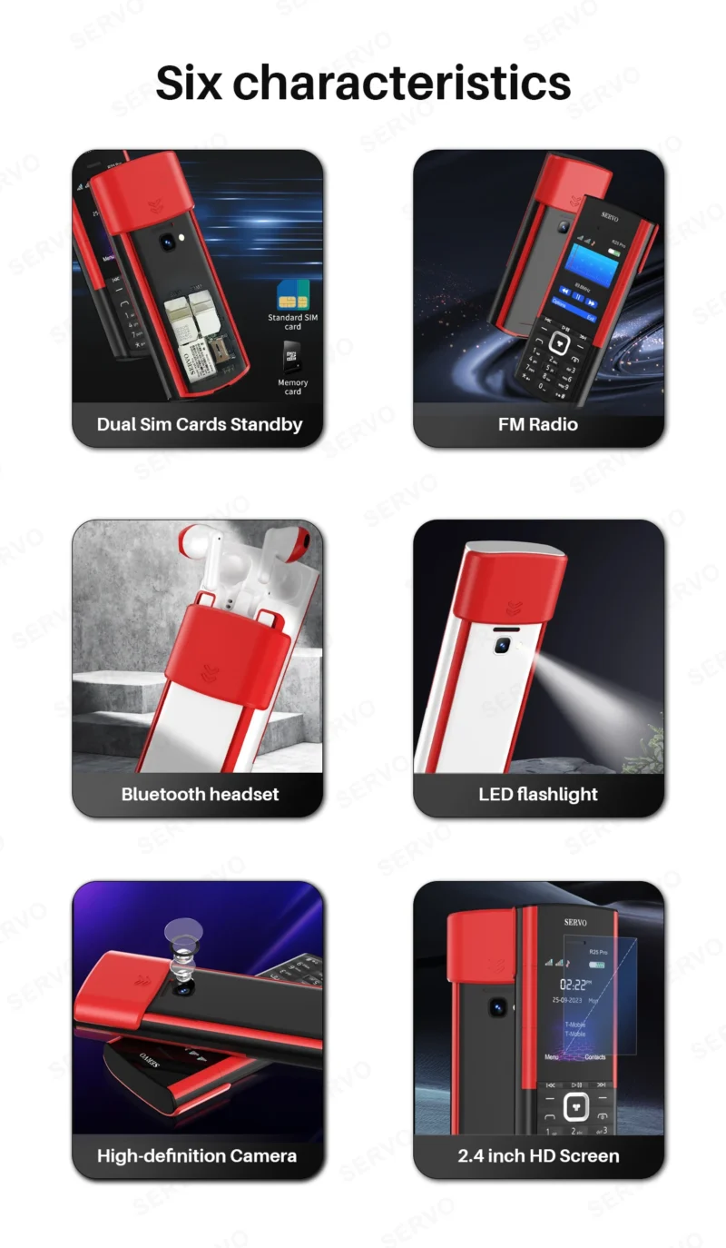 SERVO R25 PRO Mobile Phone Dual SIM Standby Call Recording Speed Dial Blacklist Torch FM 2G GSM Cellphone Built-in TWS Earphones