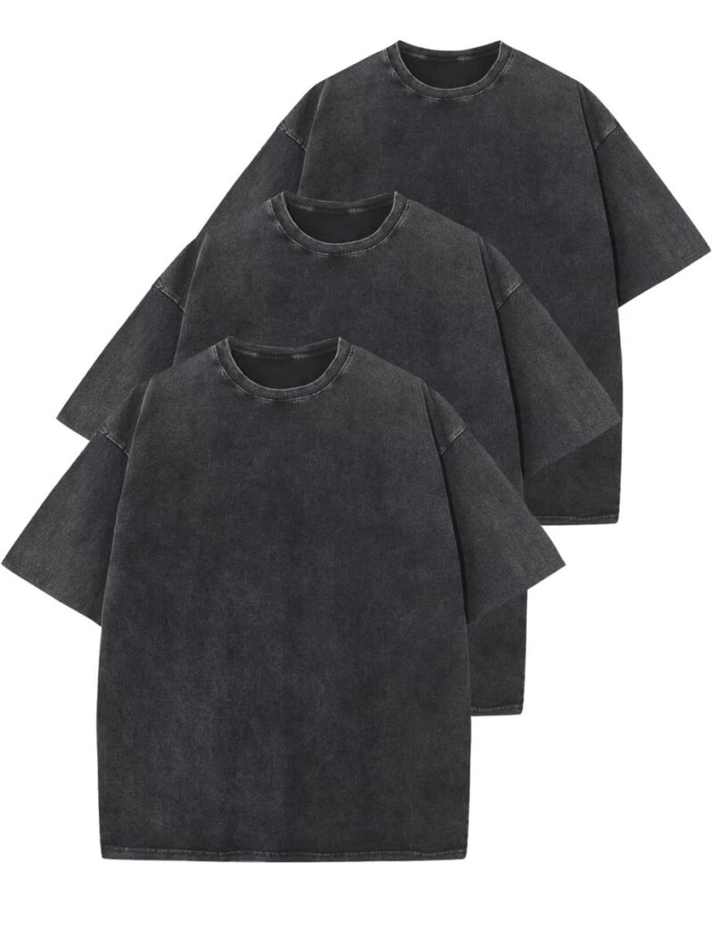 3PC Retro Washed Cotton T-Shirt Set Oversized Unisex Vintage Tee
