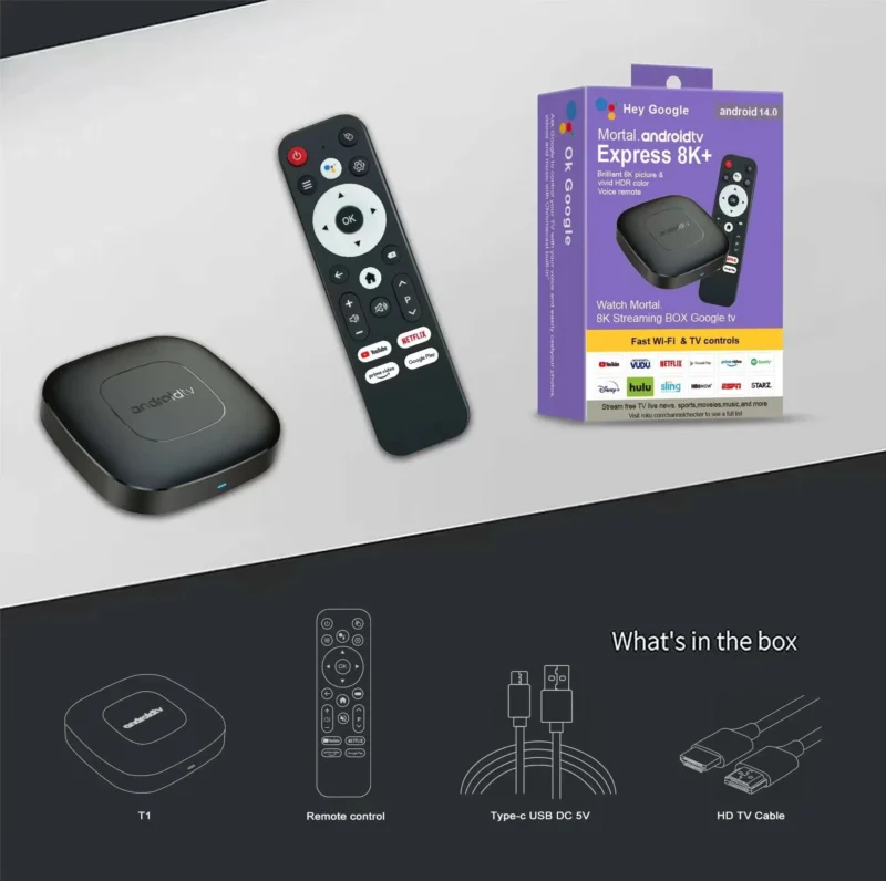 Global Version Mortal T1 Smart Streaming Media Player TV Box AllwinnerH313 Android13 2.4G&5G Wifi 4K  Bluetooth Google Assistant