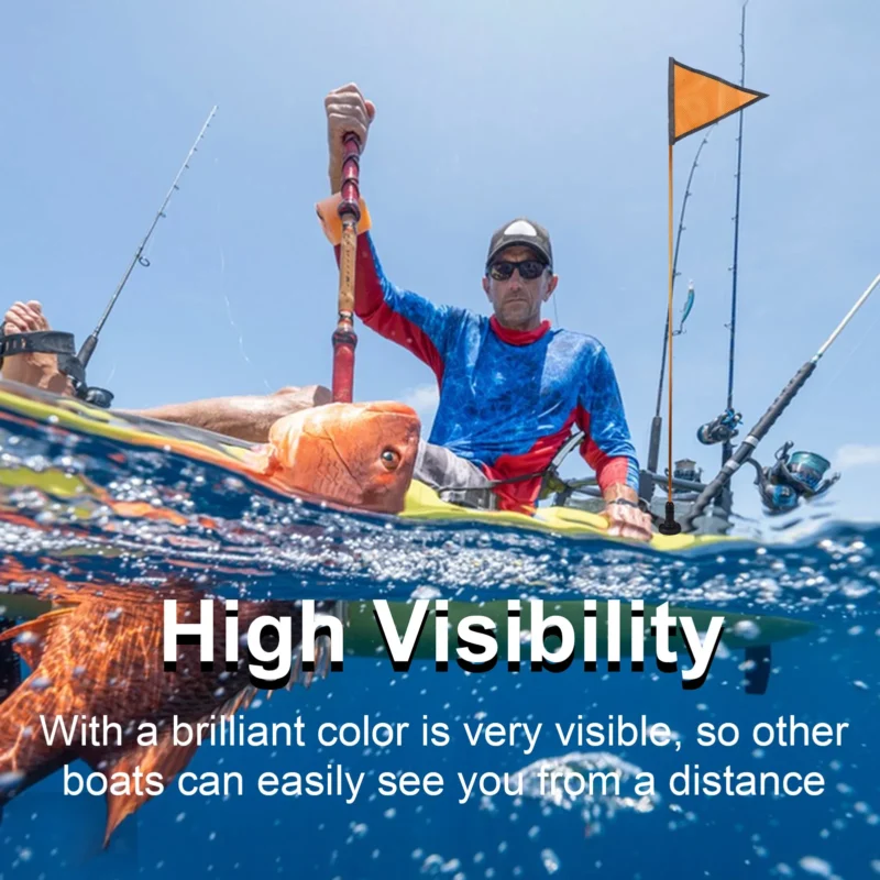Kayak Safety Triangle Flag with Pole Mount Base High Visibility for Boat Fishing Warning Effect