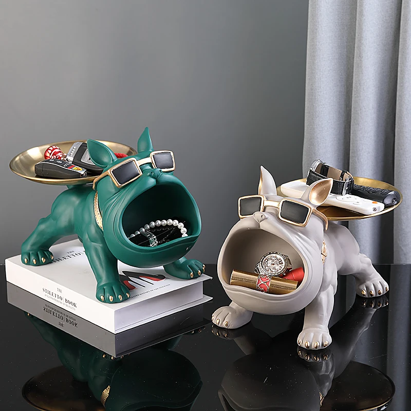 30cm Home Decor Bulldog Figurine Dog Statue Storage Box Animal Ornament Resin Craft Art Sculpture Figurine Home Puppy Sculpture