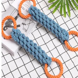 Pet dog toy Double-ring chewable cotton knot toy Tooth cleaning Durable braided bone rope Pet teething toy Pet supplies