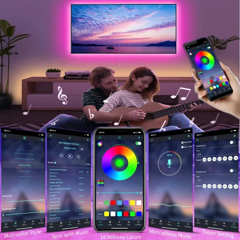 USB LED Strip Lights APP Control Color Changing 5050 RGB Led Light Flexible Lamp Tape for Room Decoration TV Backlight Diode