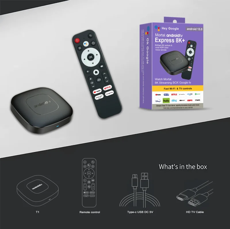 Global Version Mortal T1 Smart Streaming Media Player TV Box AllwinnerH313 Android13 2.4G&5G Wifi 4K  Bluetooth Google Assistant