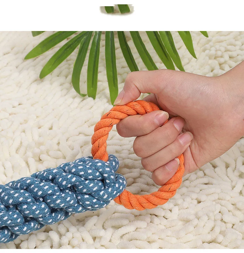Pet dog toy Double-ring chewable cotton knot toy Tooth cleaning Durable braided bone rope Pet teething toy Pet supplies