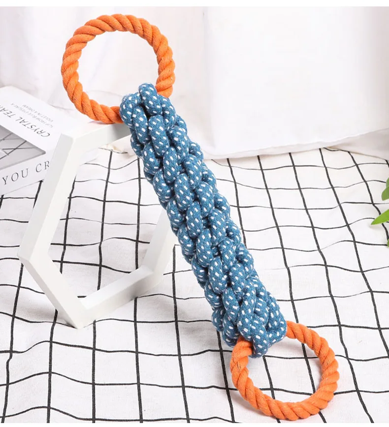 Pet dog toy Double-ring chewable cotton knot toy Tooth cleaning Durable braided bone rope Pet teething toy Pet supplies