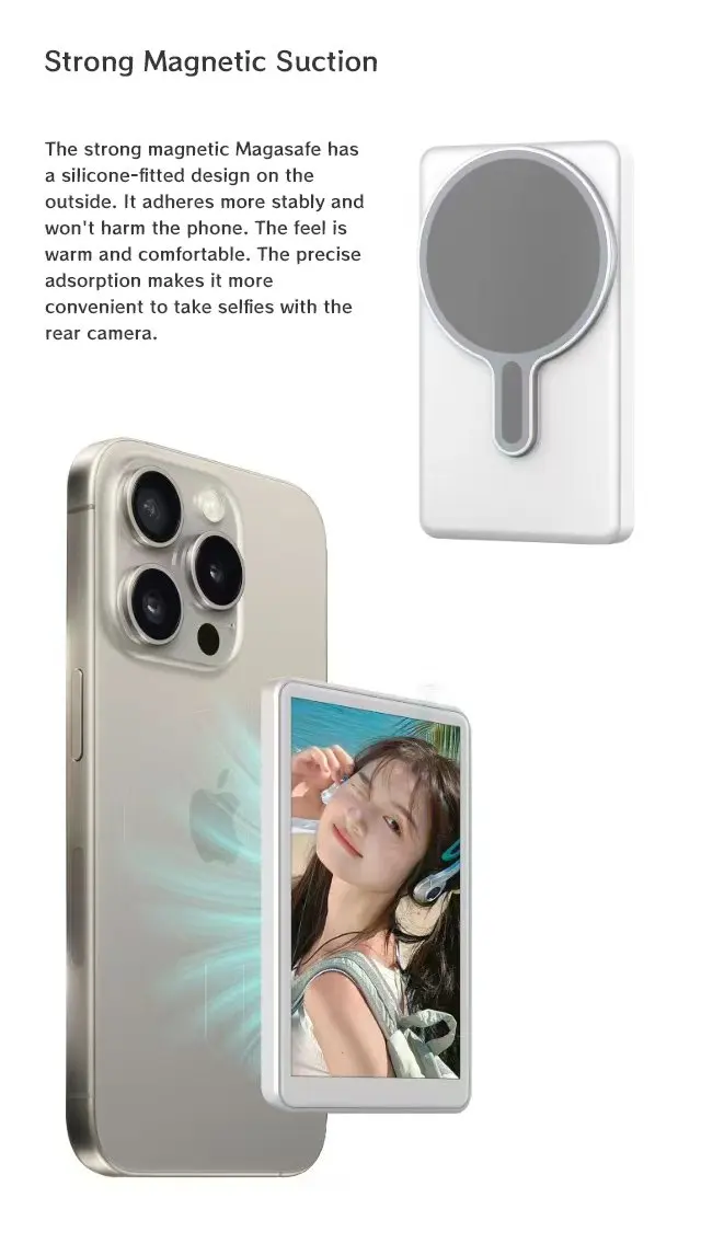 Magnetic Cell Phone Vlog Self Timer Monitor Screen Using Rear Camera Monitor For Live Streaming Creating Content Self-Timer